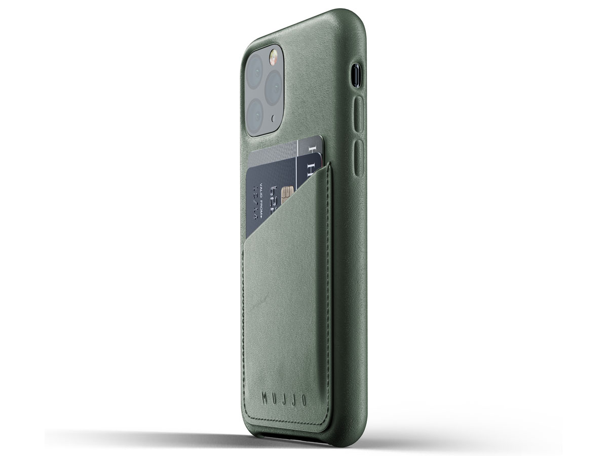 Mujjo Full Leather Wallet Case Groen Leer - iPhone 11 Pro Hoesje