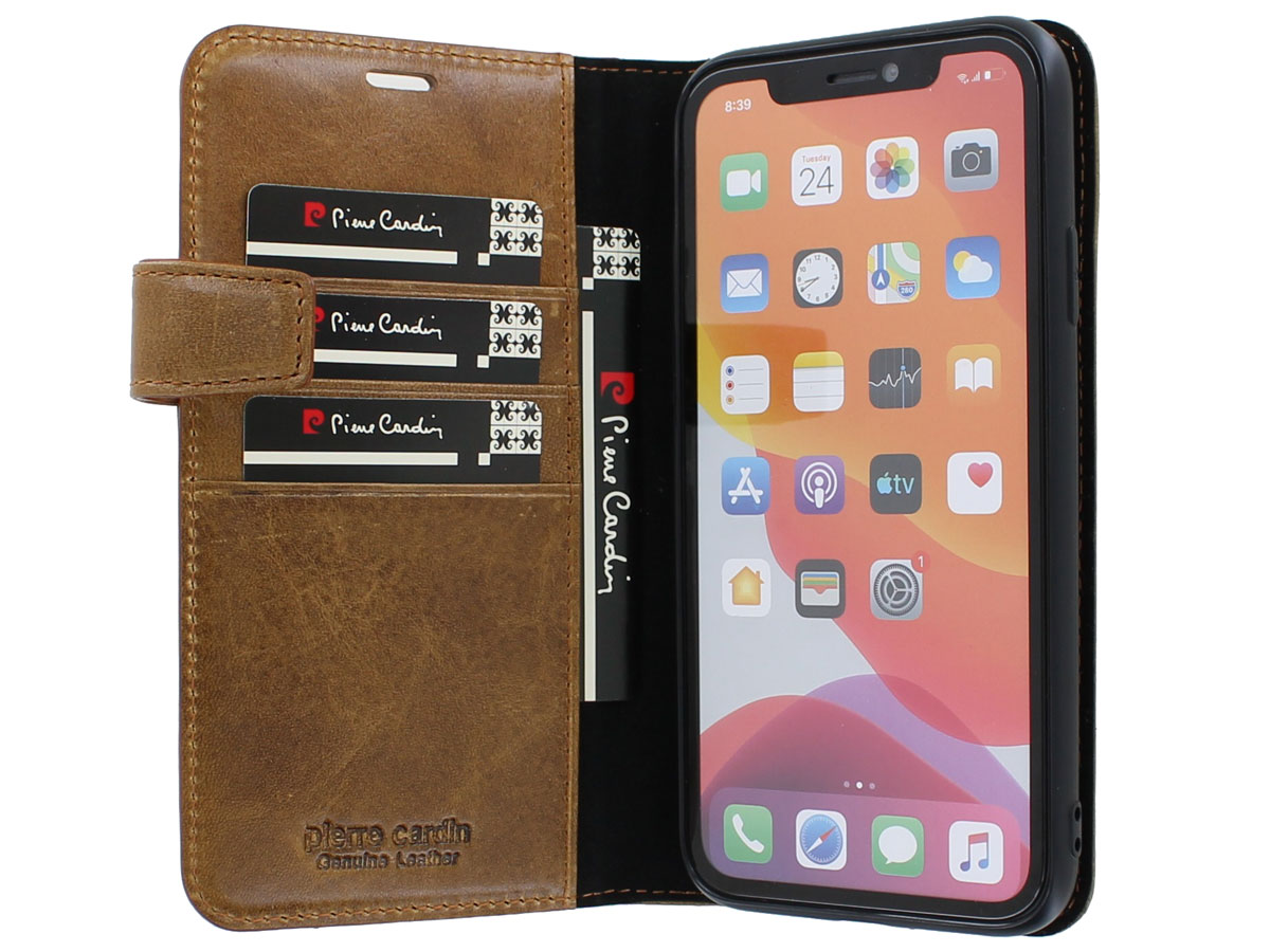 Pierre Cardin Bookcase Bruin Leer - iPhone 11 Pro hoesje