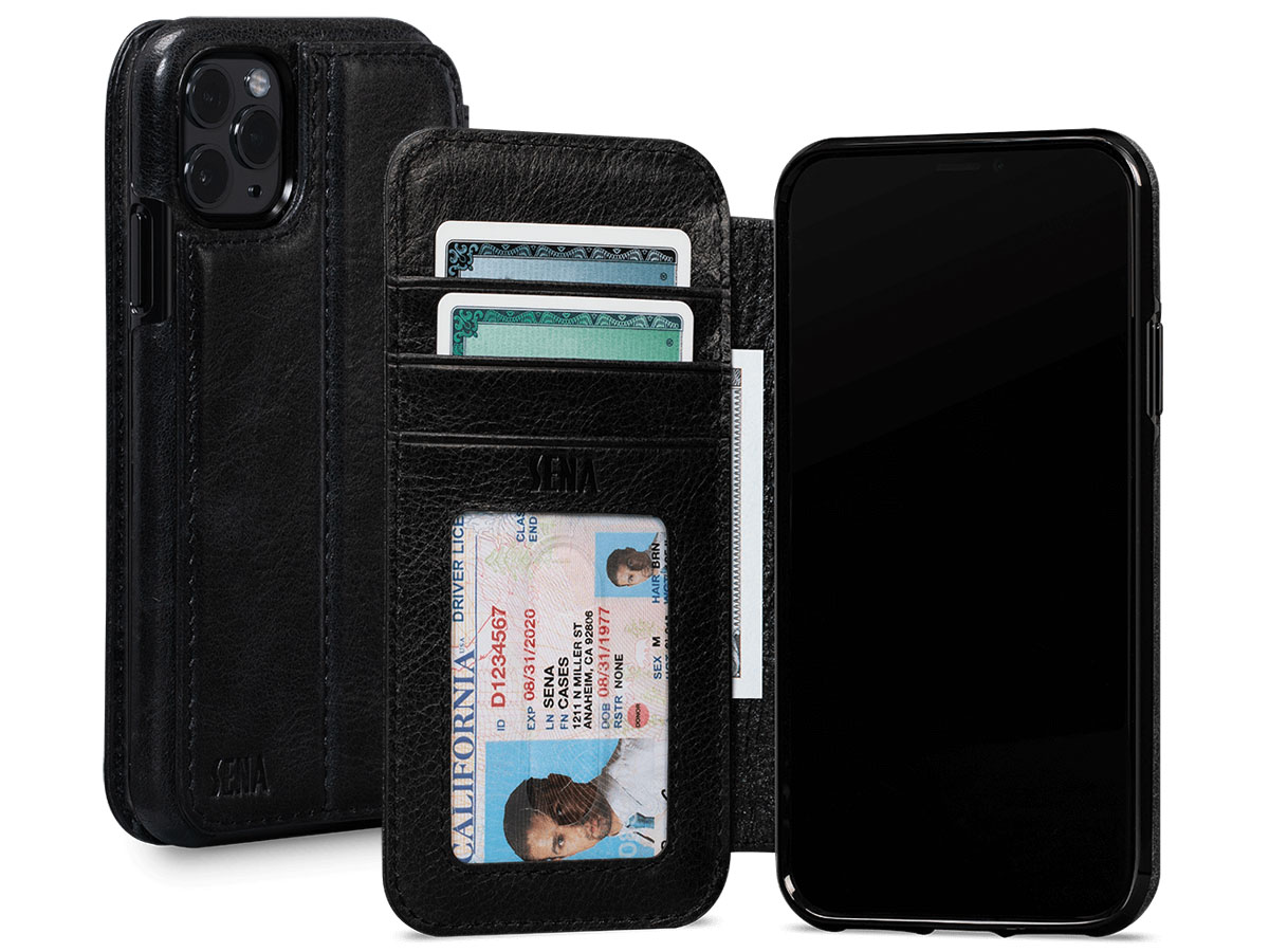 Sena Walletbook Zwart - iPhone 11 Pro Hoesje Leer