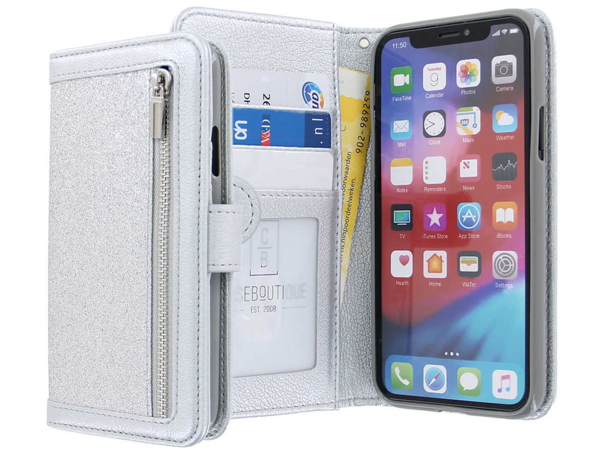 Glitsie Zip Case met Rits Zilver - iPhone 11 Pro Max hoesje