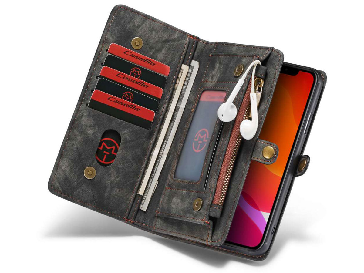 CaseMe 2in1 Wallet Ritsvak Case Zwart - iPhone 11 Pro Max Hoesje