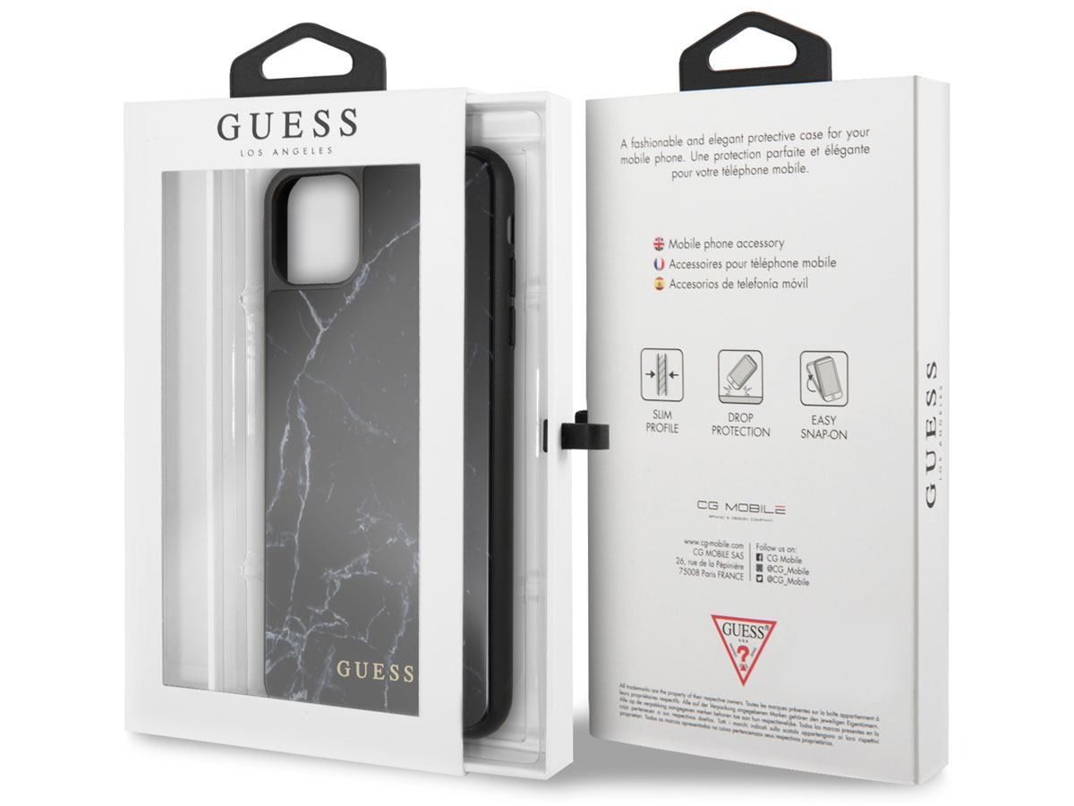 Guess Marble HD Glass Case Zwart - iPhone 11 Pro Max hoesje
