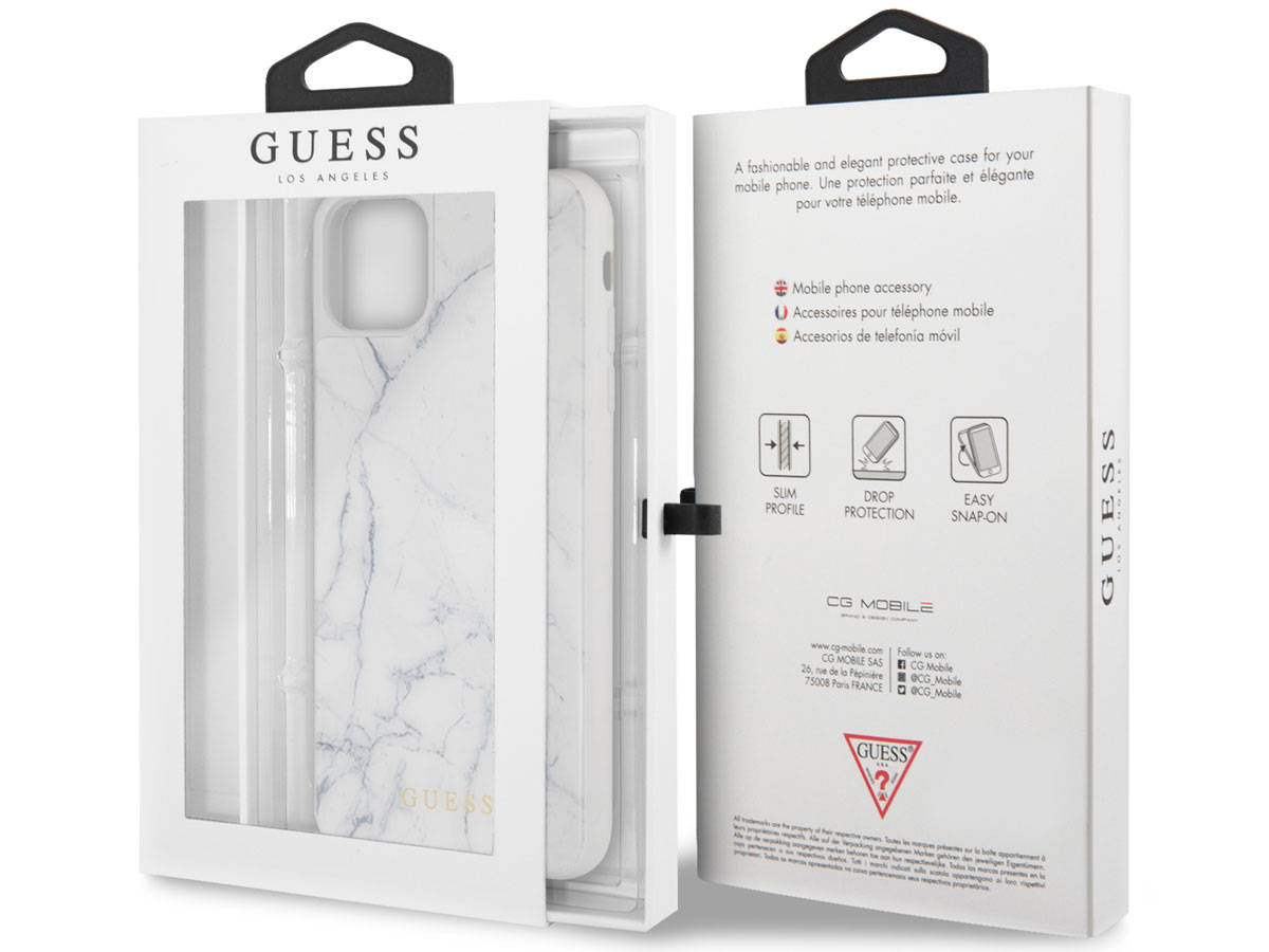 Guess Marble HD Glass Case Wit - iPhone 11 Pro Max hoesje