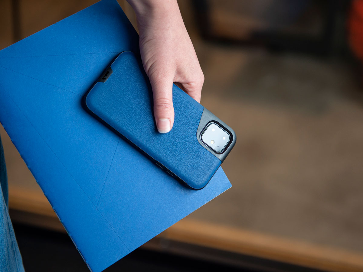 Mous Contour Leather Case Blauw - iPhone 11 Pro Max hoesje