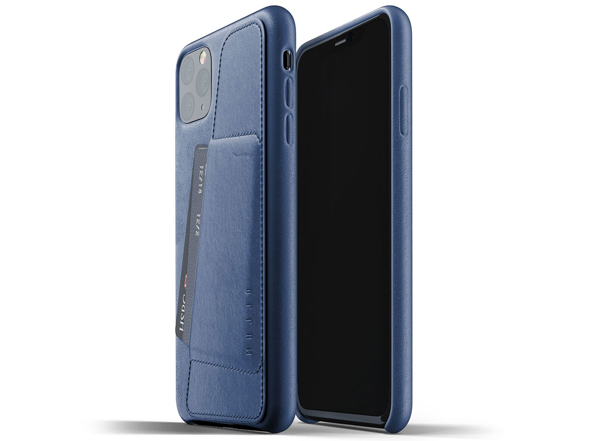 Mujjo Full Leather Wallet Case Blauw - iPhone 11 Pro Max Hoesje