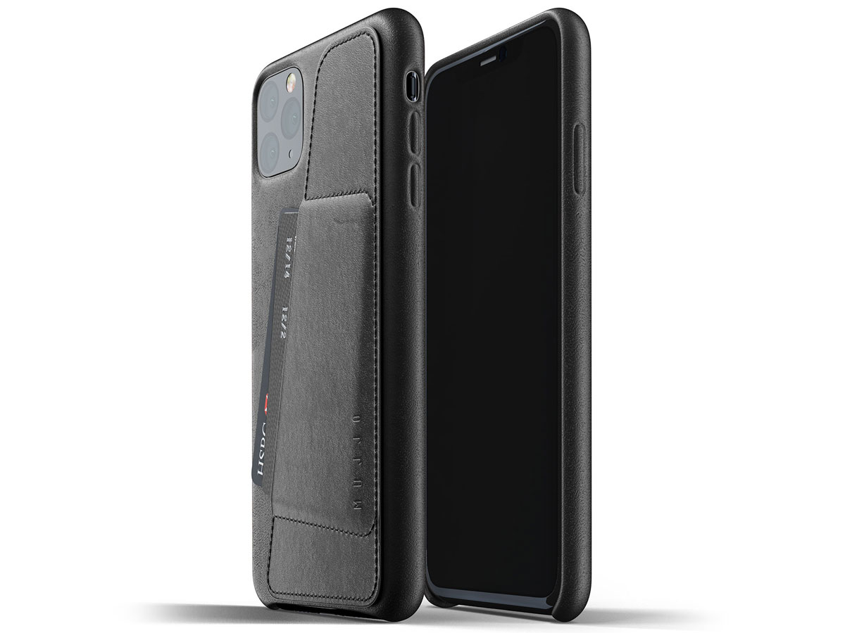 Mujjo Full Leather Wallet Case Zwart - iPhone 11 Pro Max Hoesje
