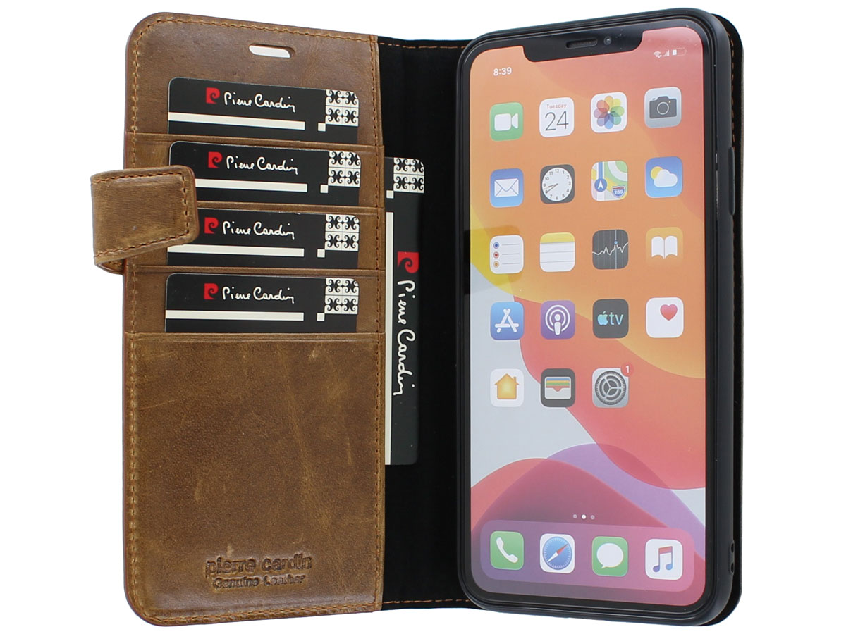 Pierre Cardin Bookcase Bruin Leer - iPhone 11 Pro Max hoesje