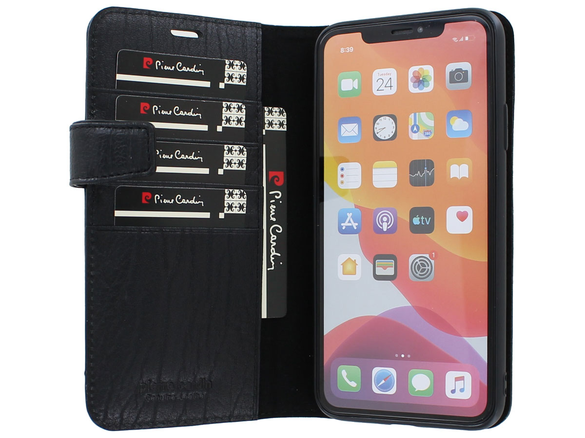 Pierre Cardin Bookcase Zwart Leer - iPhone 11 Pro Max hoesje