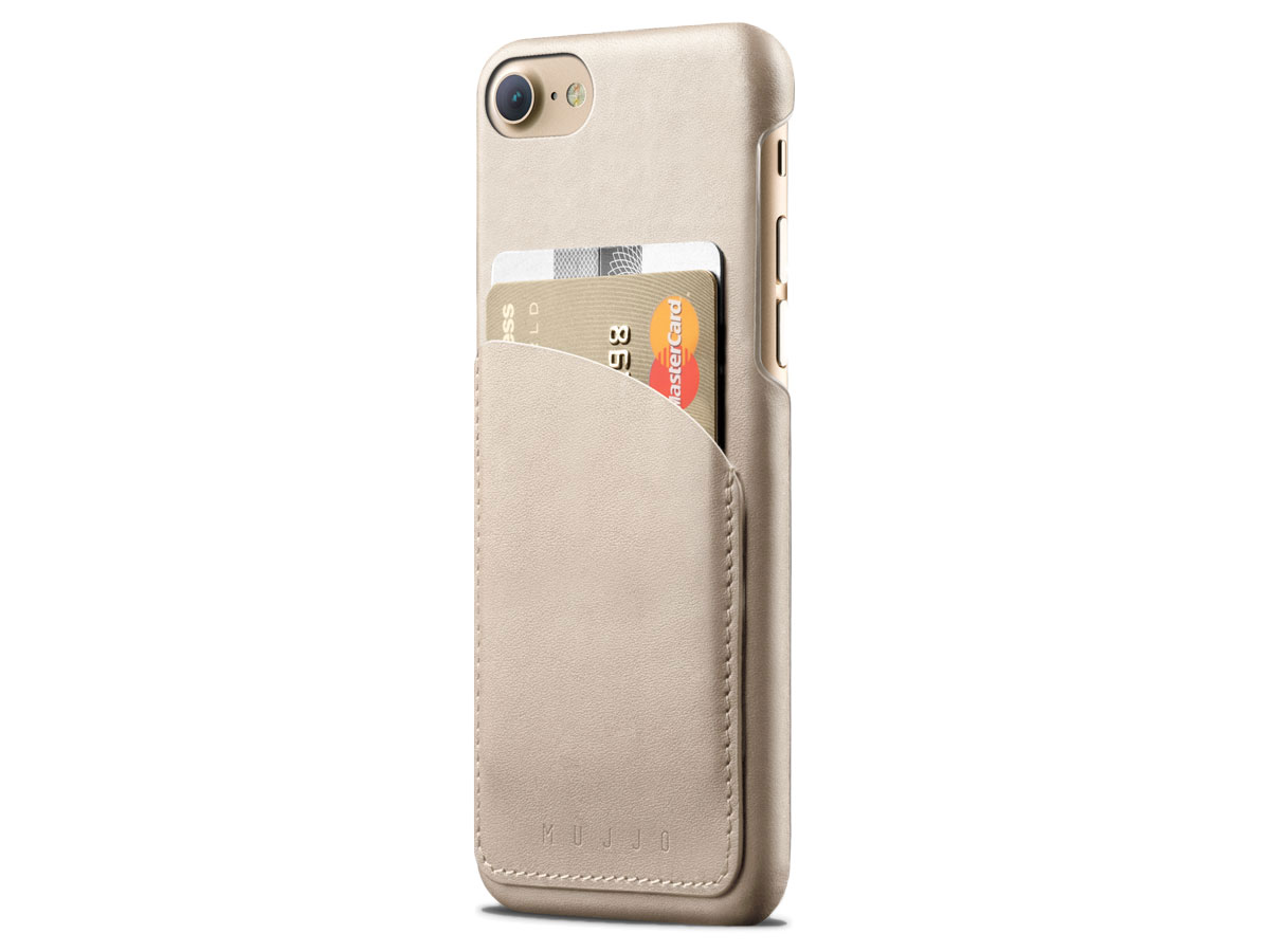 Mujjo Leather Wallet Case Champagne - iPhone SE / 8 / 7 hoesje