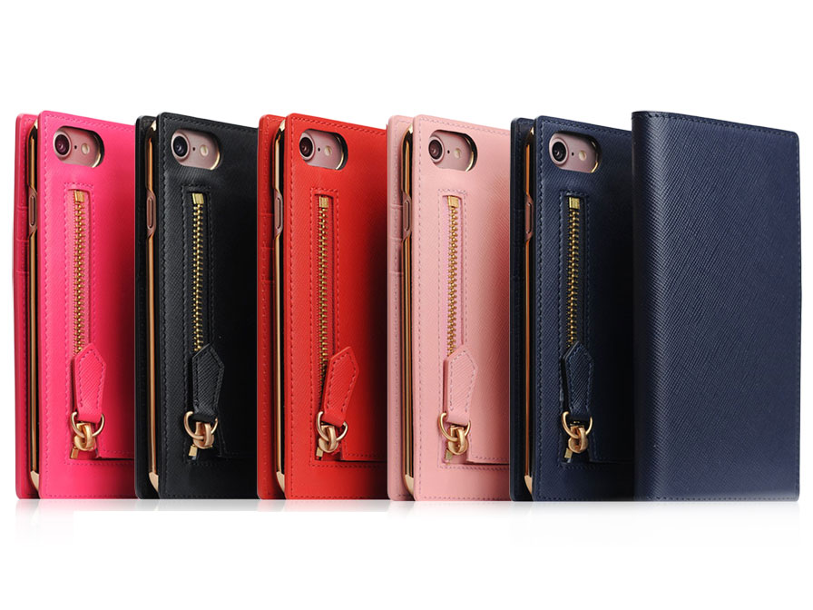 SLG Design Saffiano Zipper - Leren iPhone SE / 8 / 7 hoesje