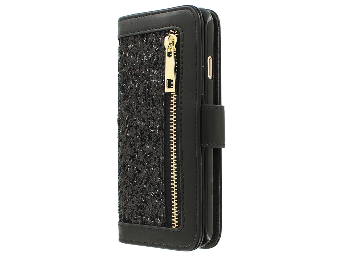 Black Sparkle Bookcase - iPhone SE / 8 / 7 hoesje