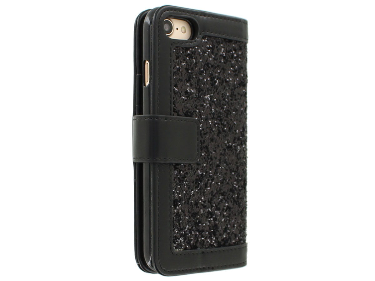 Black Sparkle Bookcase - iPhone SE / 8 / 7 hoesje