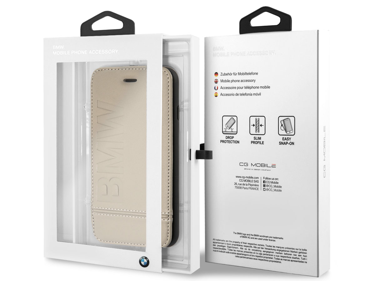 BMW Logo Bookcase Beige - Leren iPhone SE / 8 / 7 / 6(s) hoesje