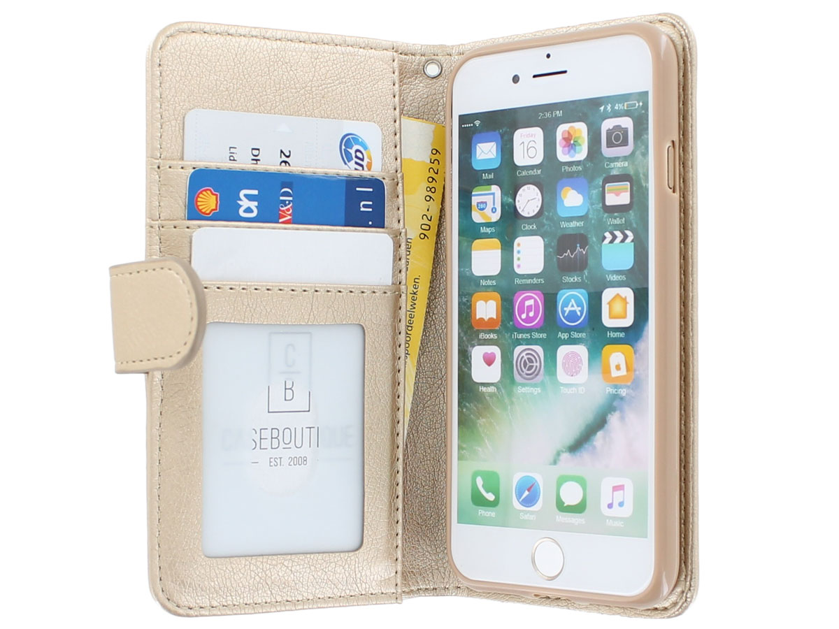 Zipper Wallet Case Goud - iPhone SE / 8 / 7 / 6(s) hoesje