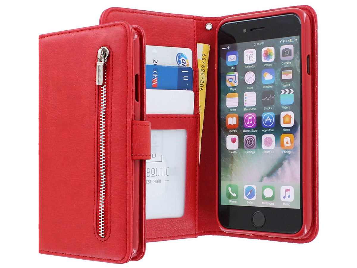 Zipper Wallet Case Rood - iPhone SE / 8 / 7 / 6(s) hoesje