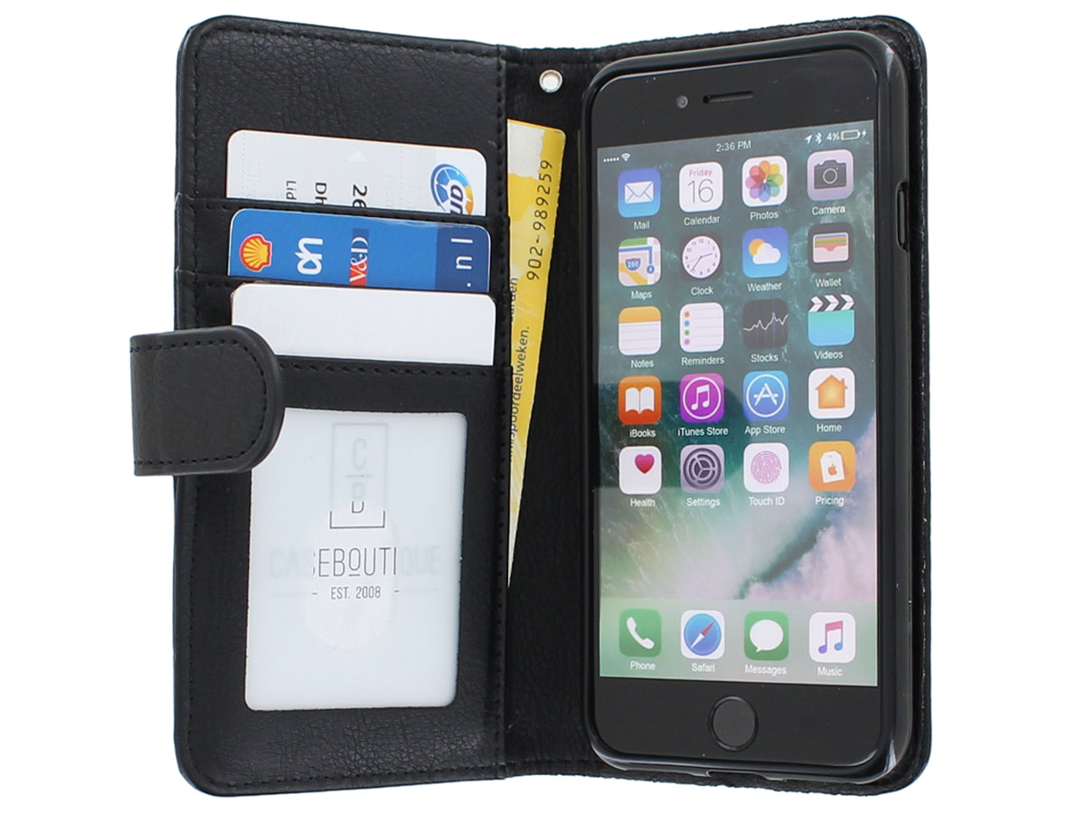 Zipper Wallet Case Zwart - iPhone SE / 8 / 7 / 6(s) hoesje