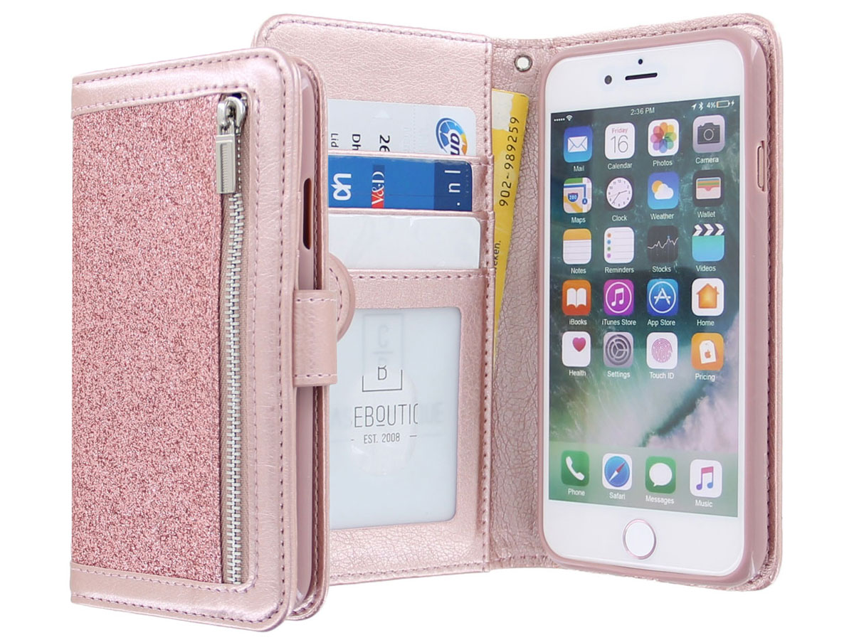 Glitsie Zip Case met Rits Rosé - iPhone SE / 8 / 7 hoesje