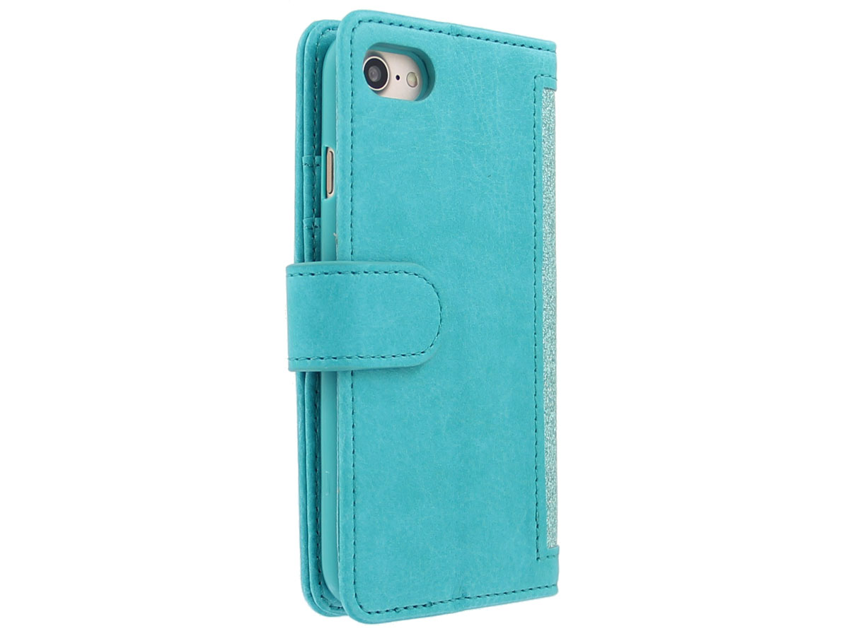 Glitsie Zip Case met Rits Turquoise - iPhone SE / 8 / 7 hoesje