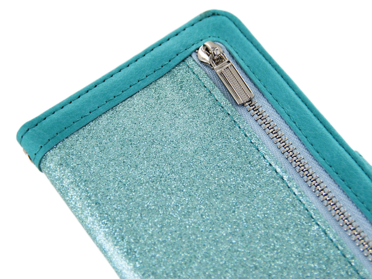 Glitsie Zip Case met Rits Turquoise - iPhone SE / 8 / 7 hoesje