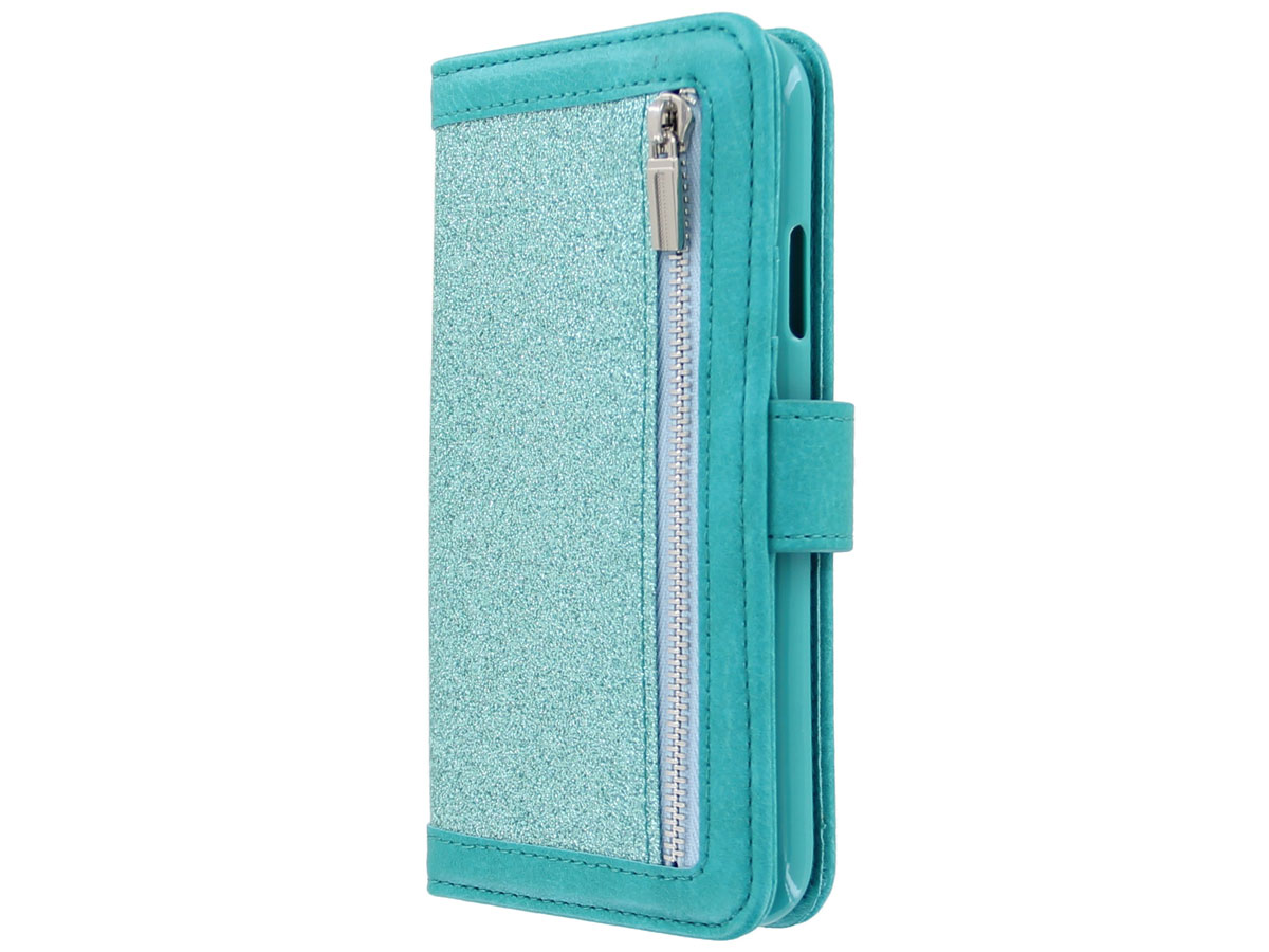 Glitsie Zip Case met Rits Turquoise - iPhone SE / 8 / 7 hoesje