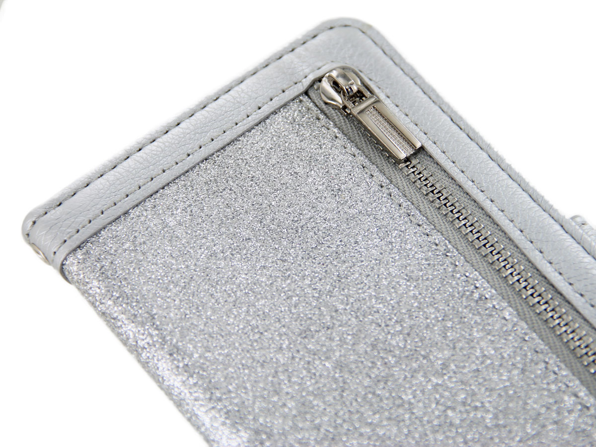 Glitsie Zip Case met Rits Zilver - iPhone SE / 8 / 7 hoesje