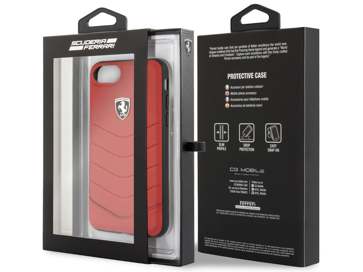 Ferrari Heritage TPU Leather Case Rood - iPhone SE / 8 / 7 / 6(s) hoesje