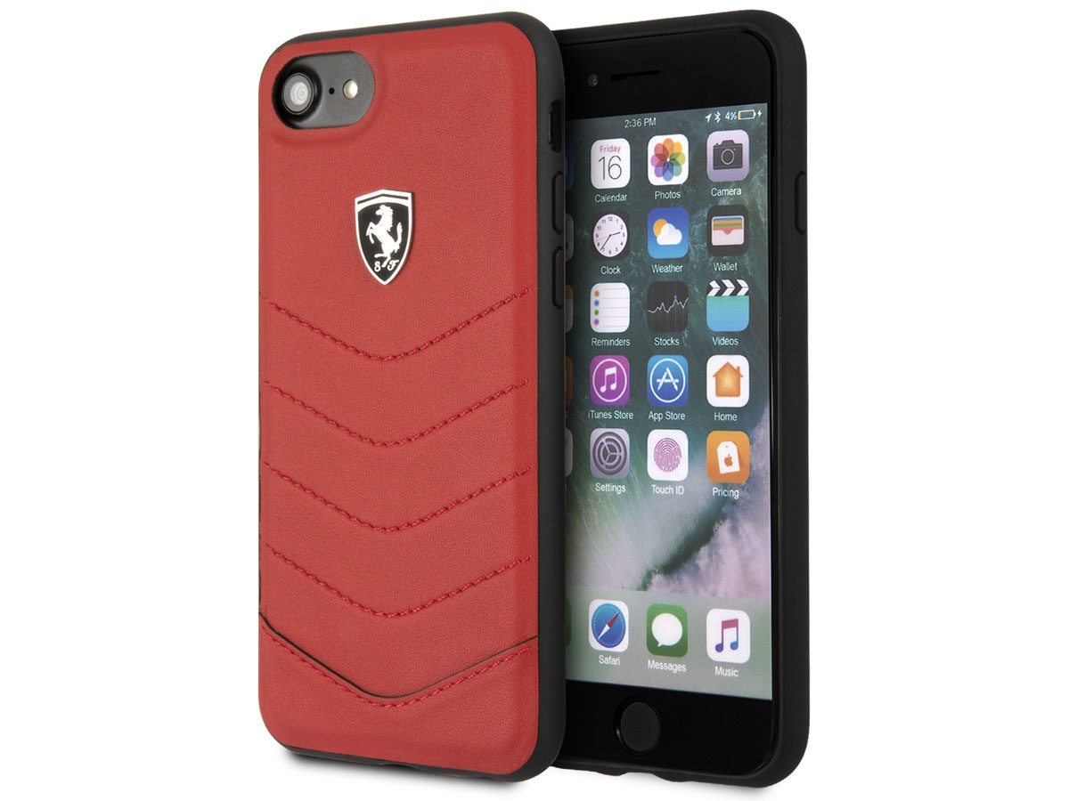 Ferrari Heritage TPU Leather Case Rood - iPhone SE / 8 / 7 / 6(s) hoesje