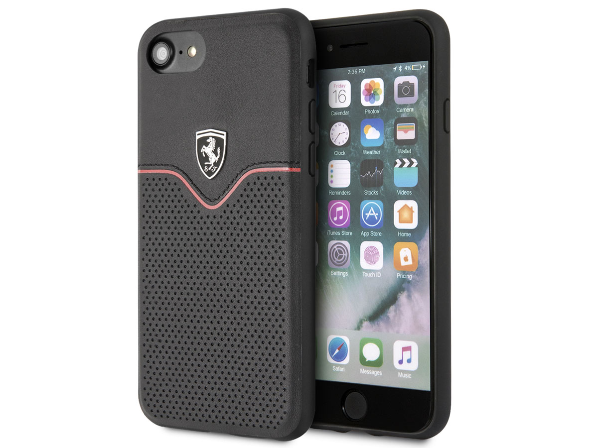 Ferrari Perforated Leather Case Zwart - iPhone SE / 8 / 7 / 6(s) hoesje