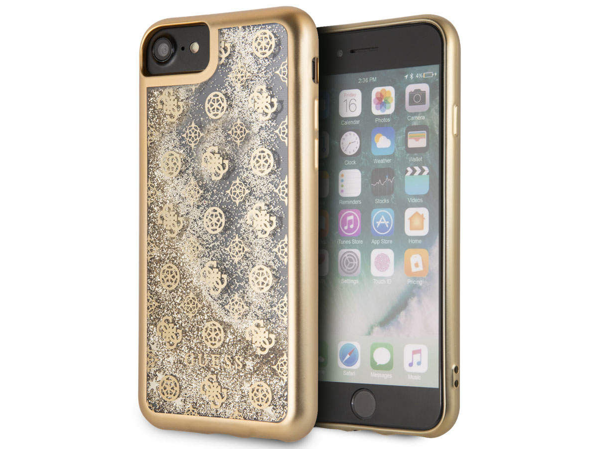 Guess Monogram Liquid Glitter Case Goud - iPhone SE / 8 / 7 / 6(s) hoesje