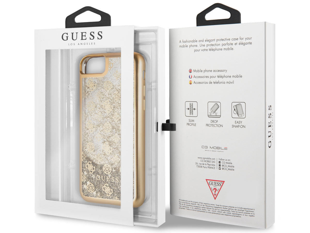 Guess Monogram Liquid Glitter Case Goud - iPhone SE / 8 / 7 / 6(s) hoesje