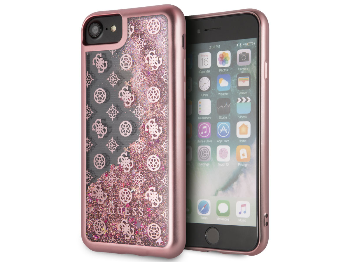 Guess Monogram Liquid Glitter Case Rosé - iPhone SE / 8 / 7 / 6(s) hoesje