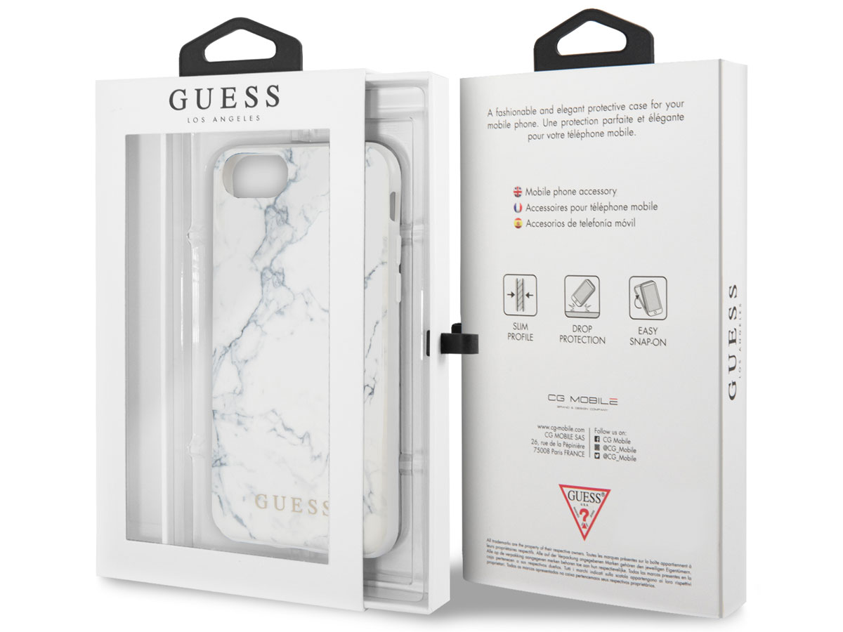 Guess Marble Look Case Wit - iPhone SE / 8 / 7 / 6(s) hoesje
