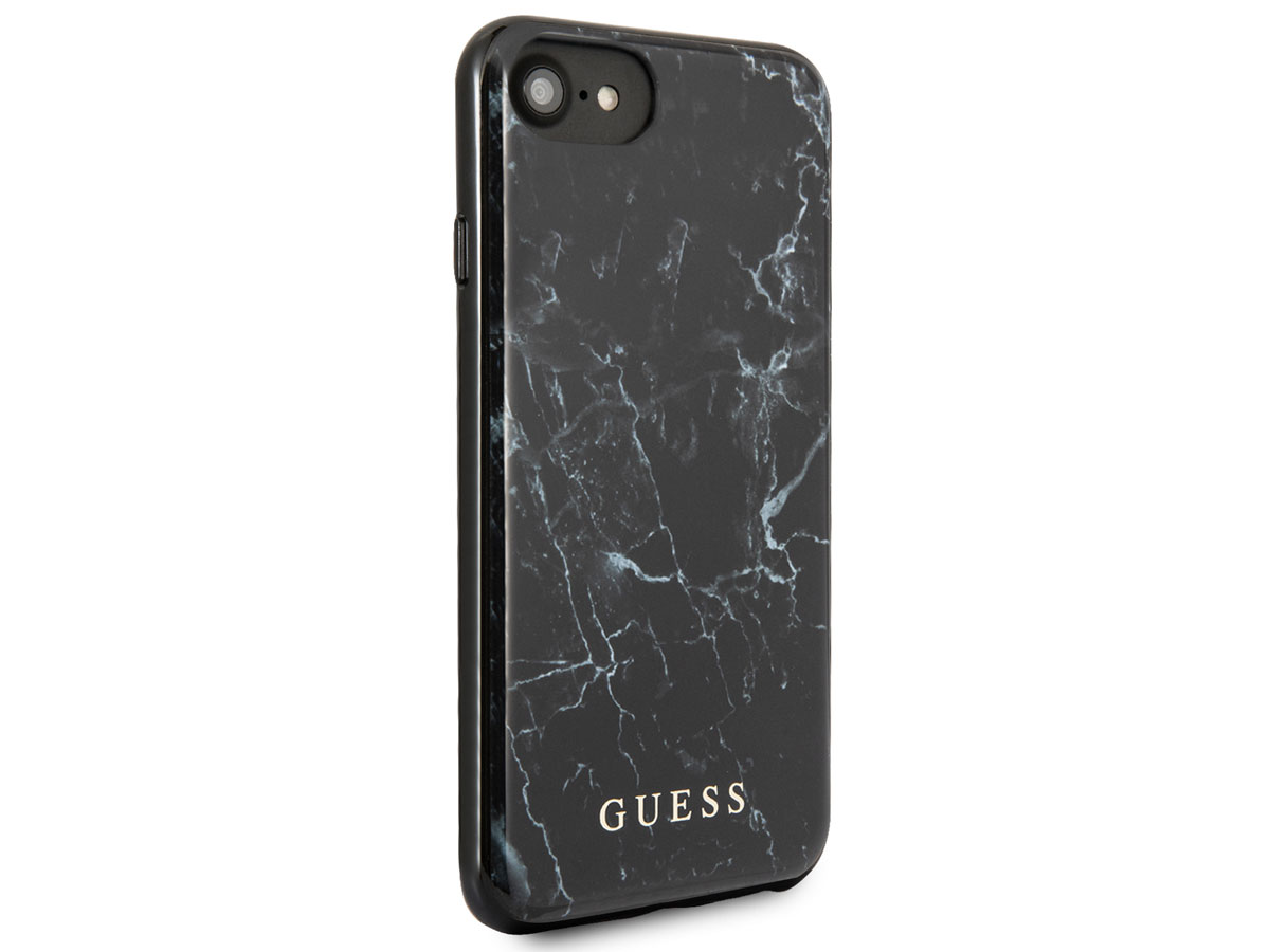 Guess Marble Look Case Zwart - iPhone SE / 8 / 7 / 6(s) hoesje