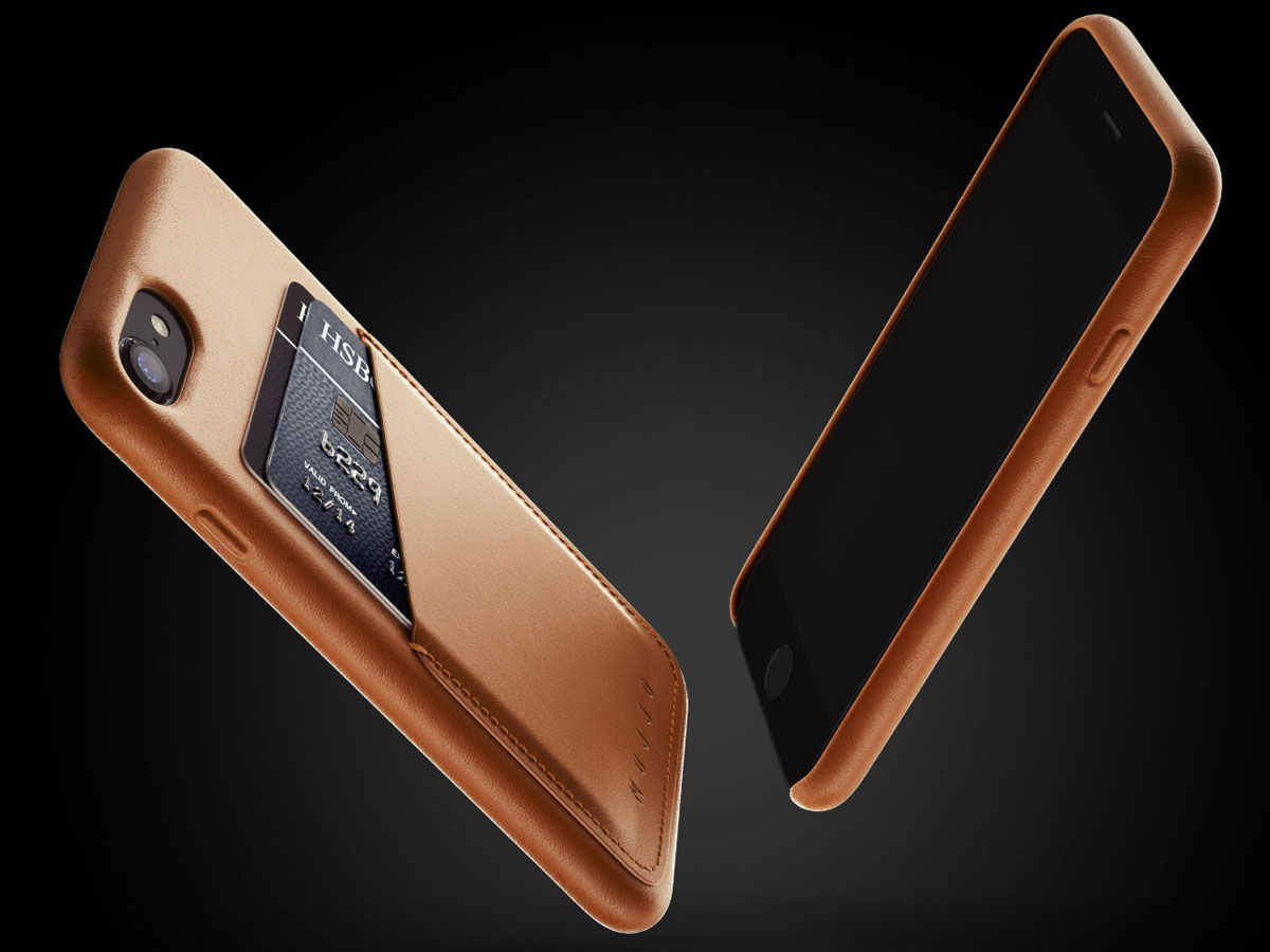 Mujjo Full Leather Wallet Tan - iPhone SE / 8 / 7 hoesje