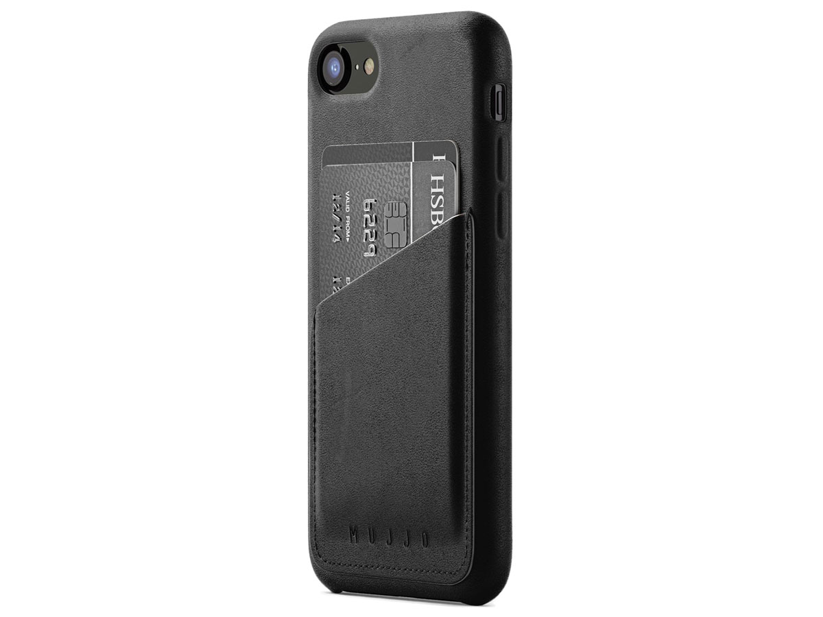 Mujjo Full Leather Wallet Zwart - iPhone SE / 8 / 7 hoesje
