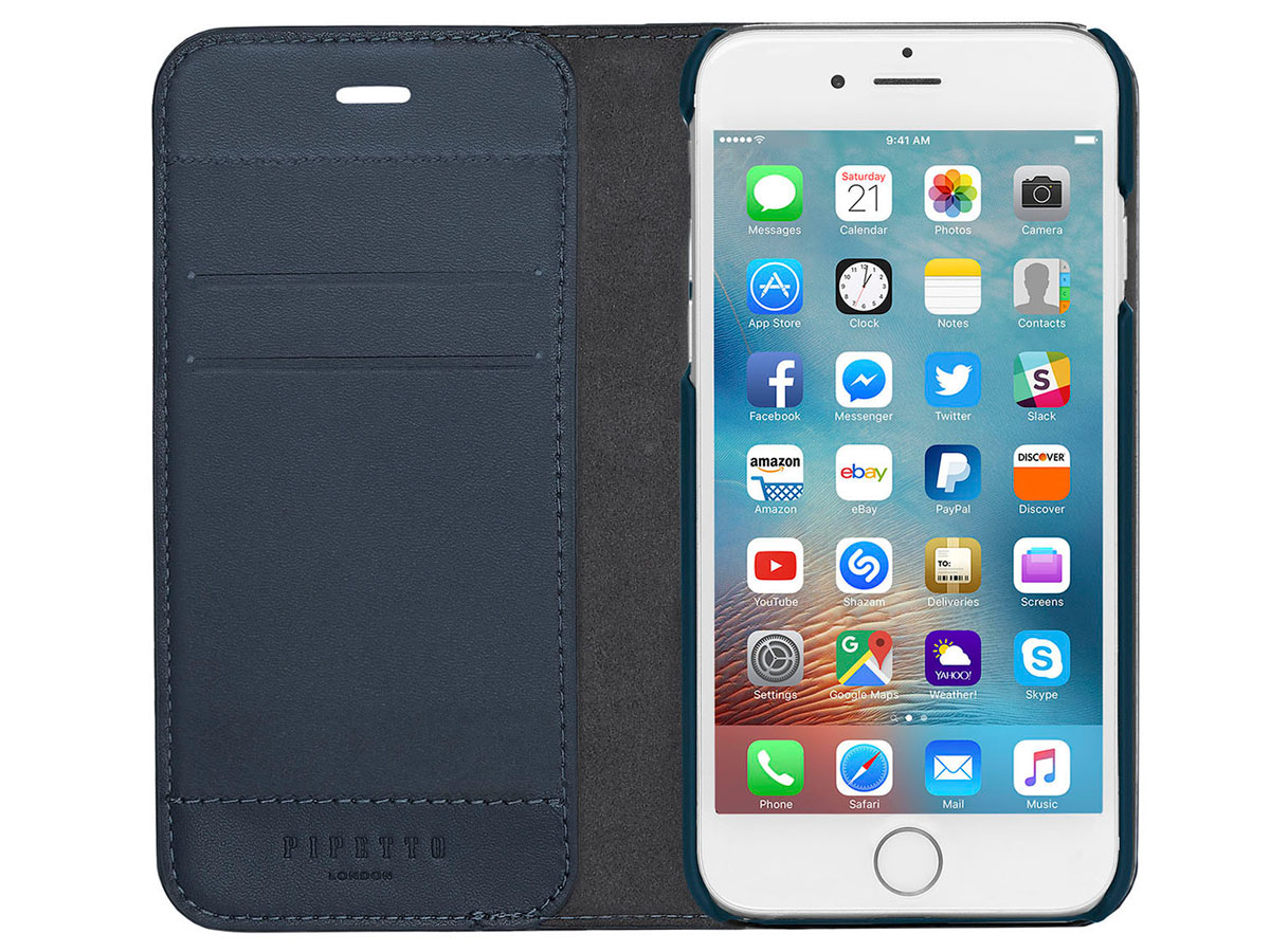 Pipetto Leather Magnetic Wallet Navy iPhone SE / 8 / 7 hoesje