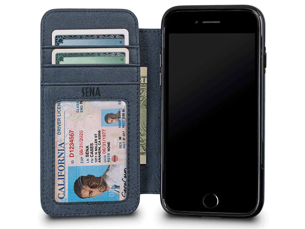 Sena Bence WalletBook Blauw Leer - iPhone SE / 8 / 7 hoesje