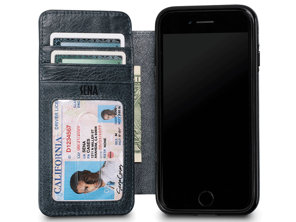 Sena Heritage WalletBook Blauw Leer - iPhone SE / 8 / 7 hoesje