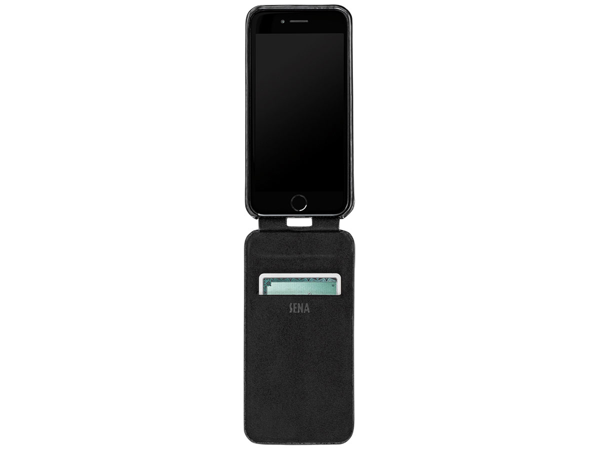 Sena Magnet Flip Case Zwart - Leren iPhone SE / 8 / 7 hoesje