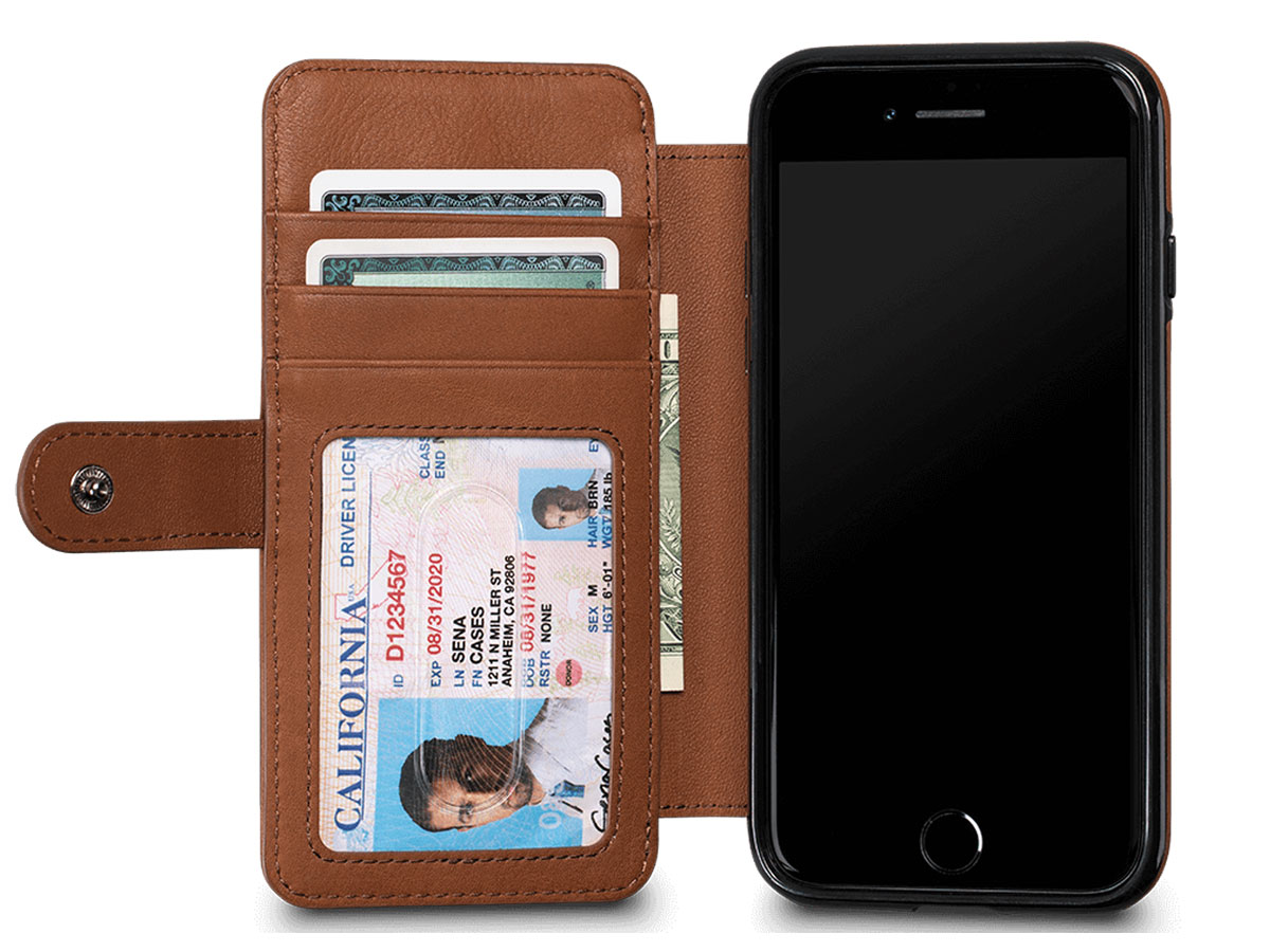 Sena Classic WalletBook Tan - Leren iPhone SE / 8 / 7 hoesje