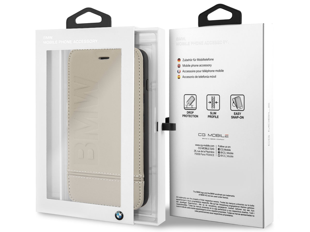 BMW Logo Bookcase Beige - Leren iPhone 8+/7+/6+ hoesje
