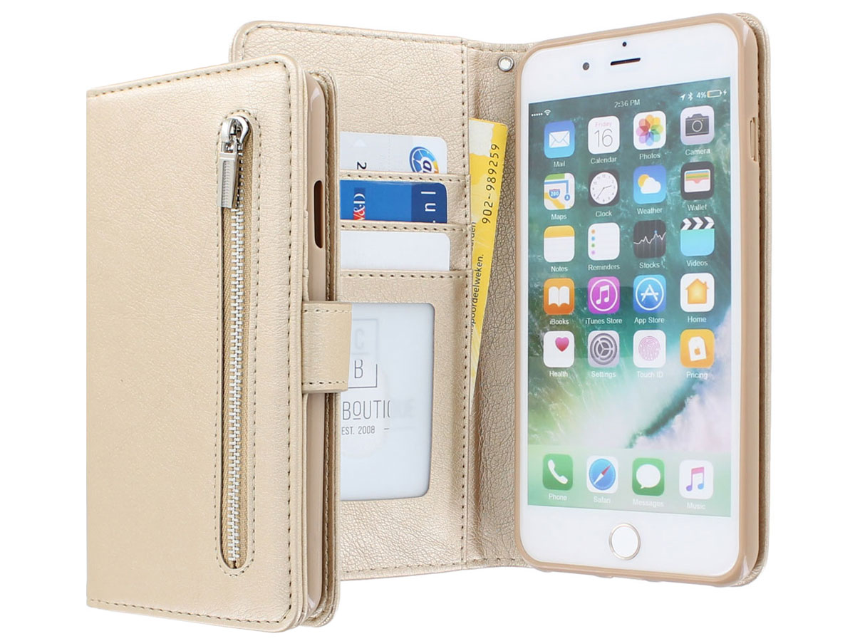 Zip Wallet Case Goud - iPhone 8+/7+/6+ hoesje
