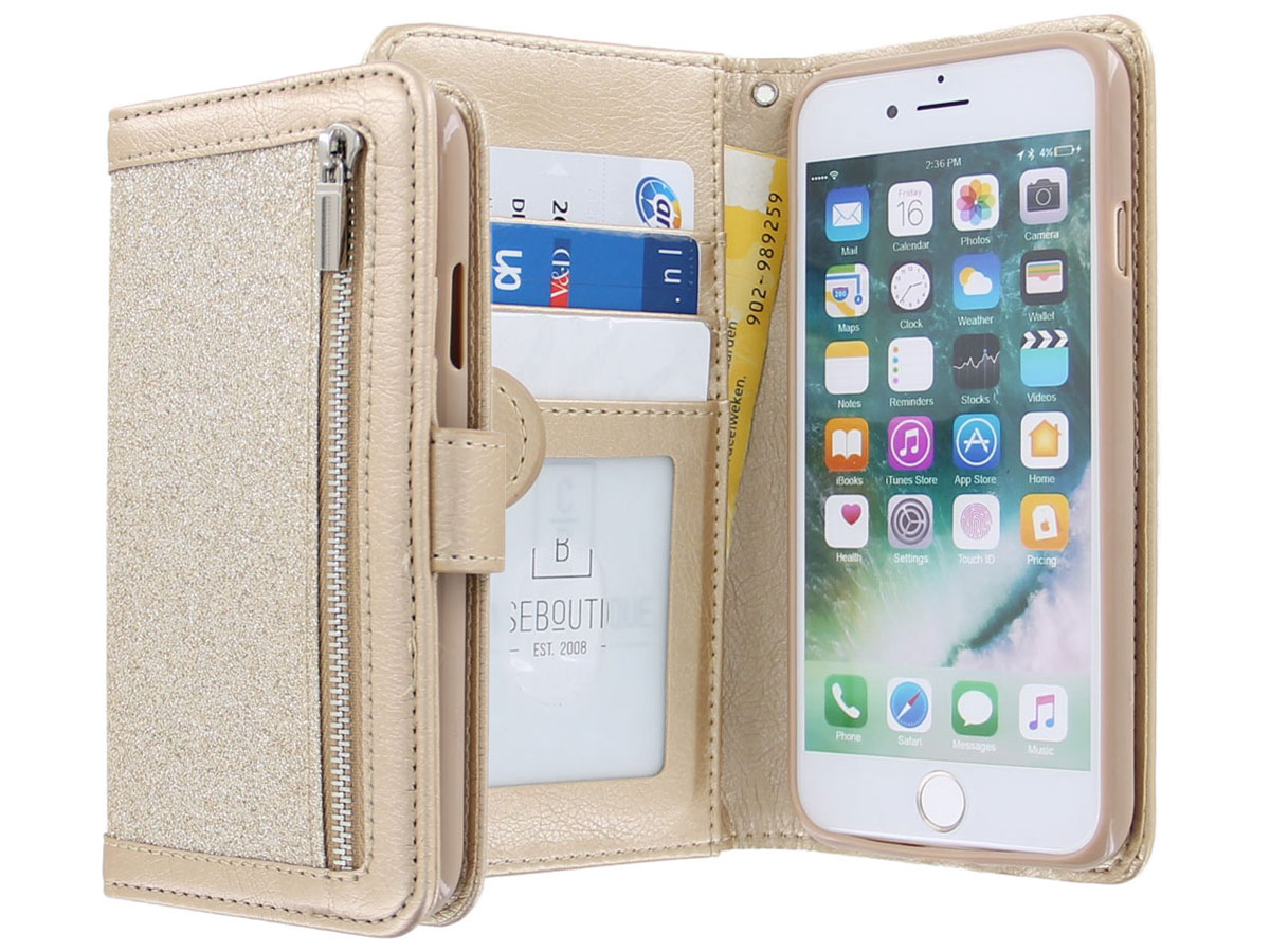 Glitsie Zip Case met Rits Goud - iPhone 8+/7+ hoesje