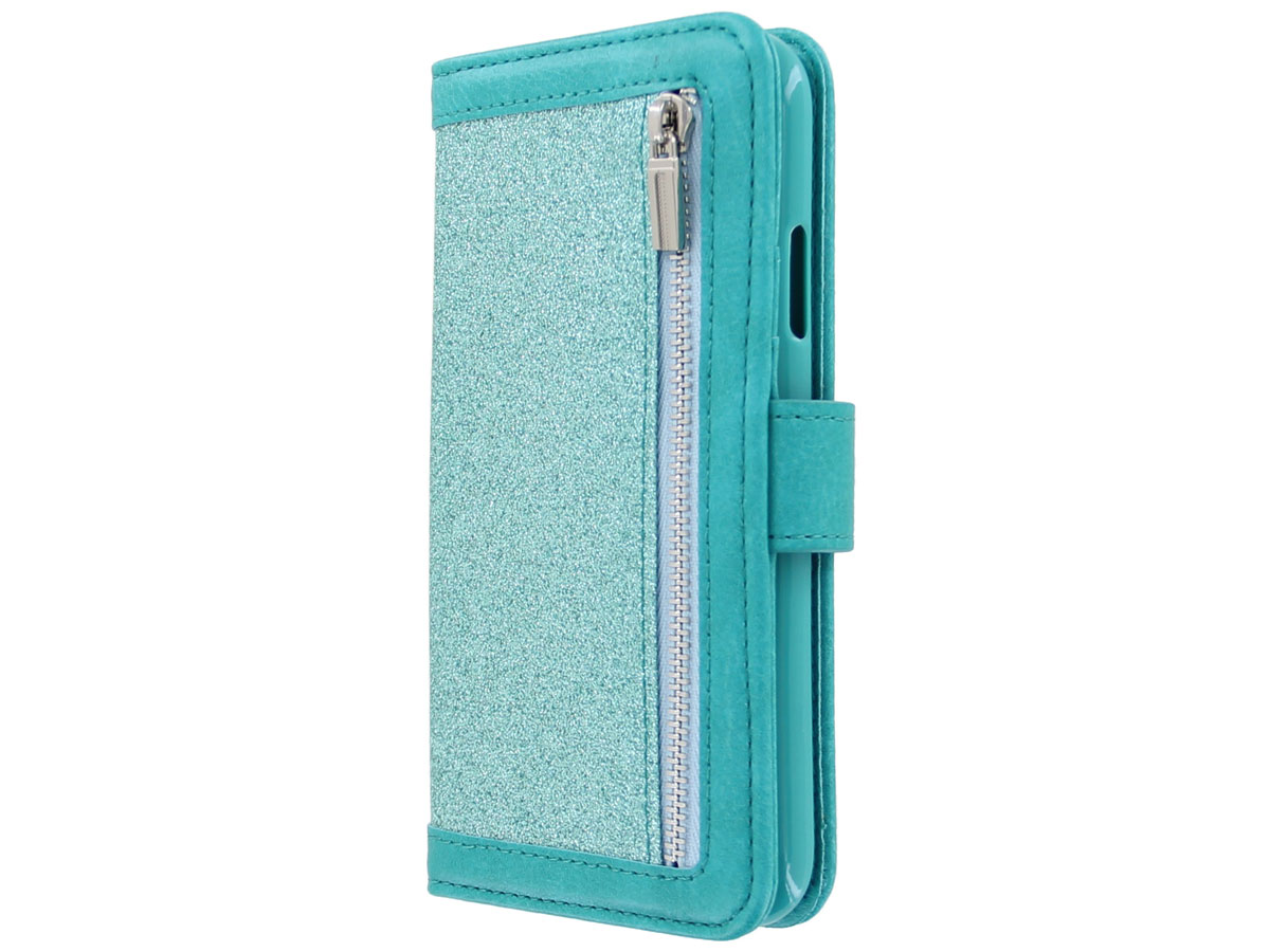Glitsie Zip Case met Rits Turquoise - iPhone 8+/7+ hoesje