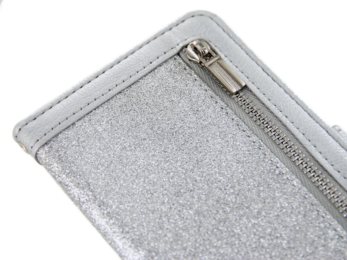 Glitsie Zip Case met Rits Zilver - iPhone 8+/7+ hoesje