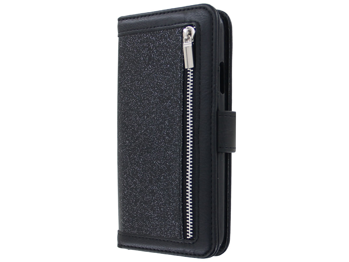 Glitsie Zip Case met Rits Zwart - iPhone 8+/7+ hoesje