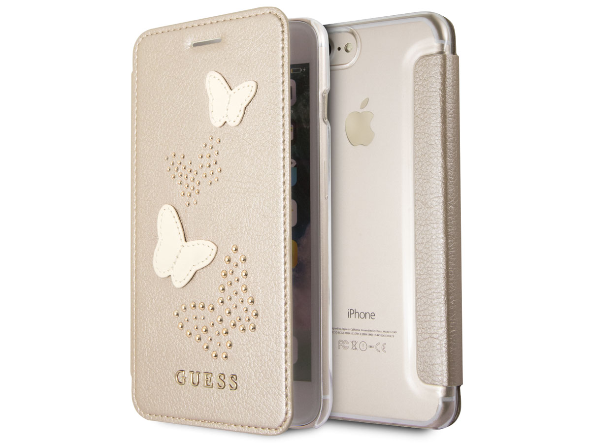 Guess Butterfly Studs Bookcase Goud - iPhone 8+/7+/6+ hoesje