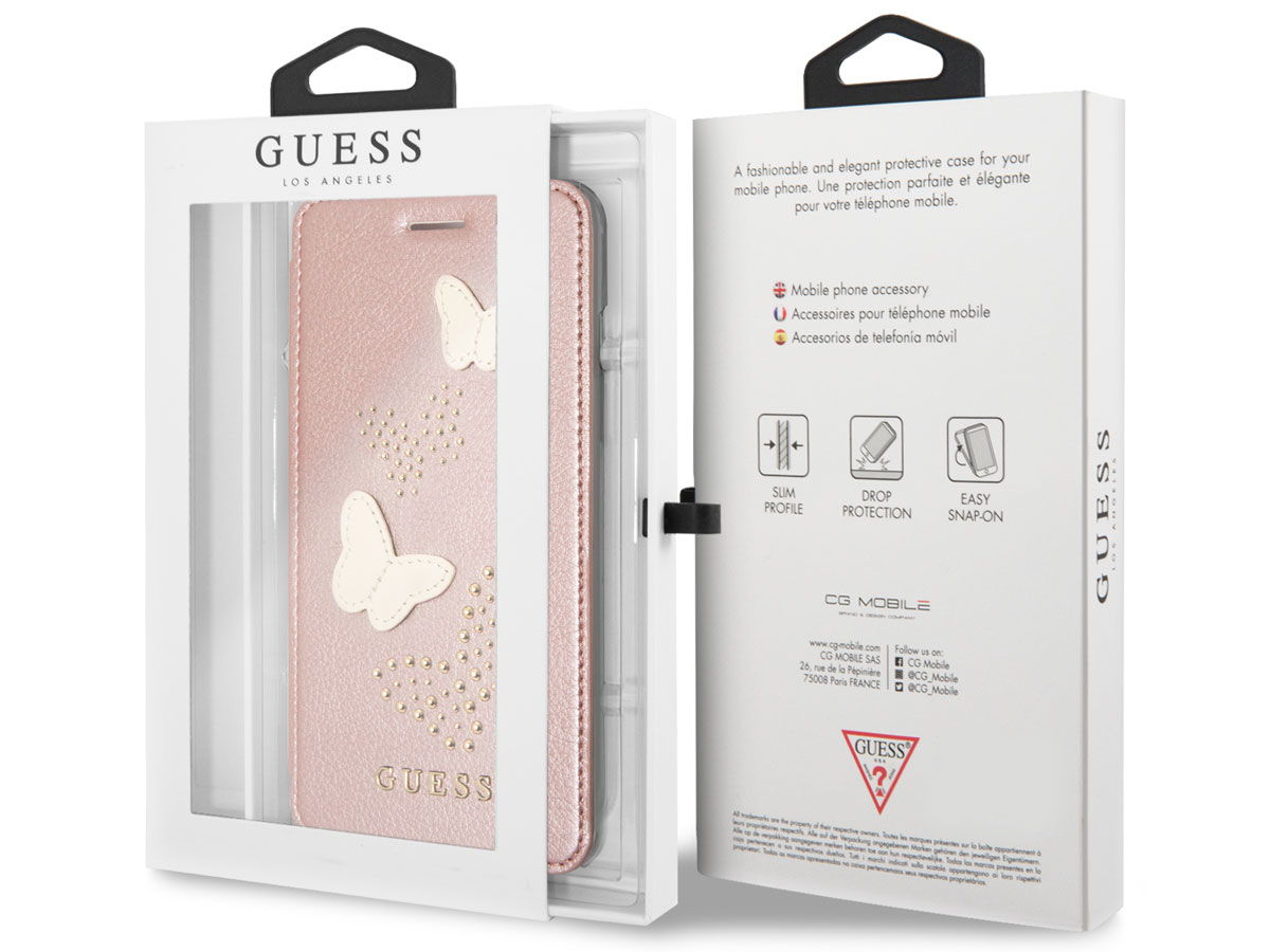 Guess Butterfly Studs Bookcase Rosé - iPhone 8+/7+/6+ hoesje
