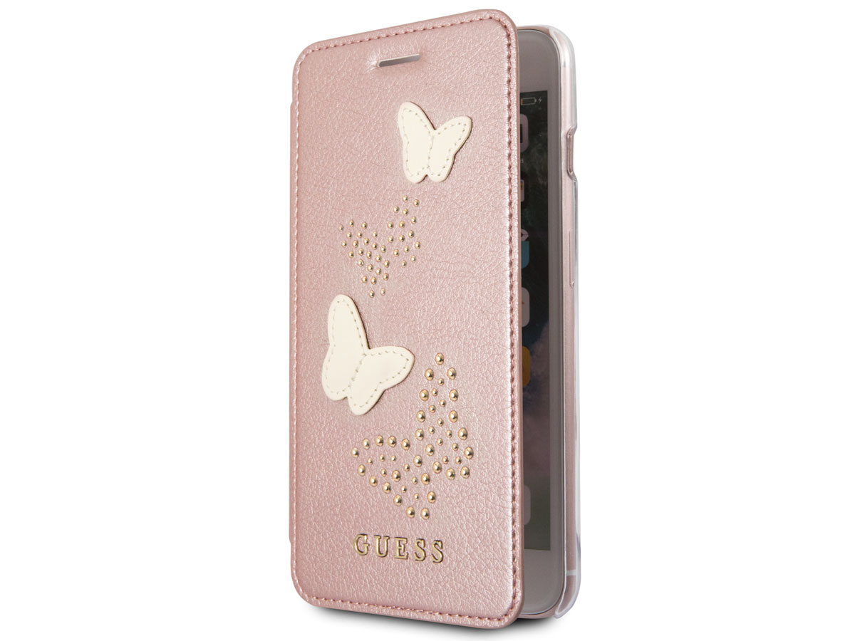 Guess Butterfly Studs Bookcase Rosé - iPhone 8+/7+/6+ hoesje