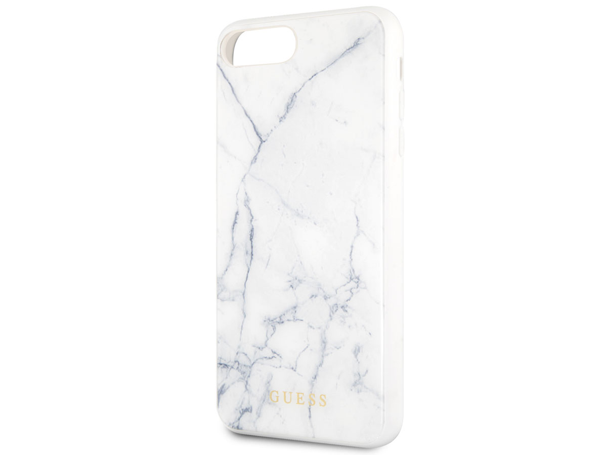 Guess Marble Glass Case iPhone 8+/7+/6+ hoesje Wit
